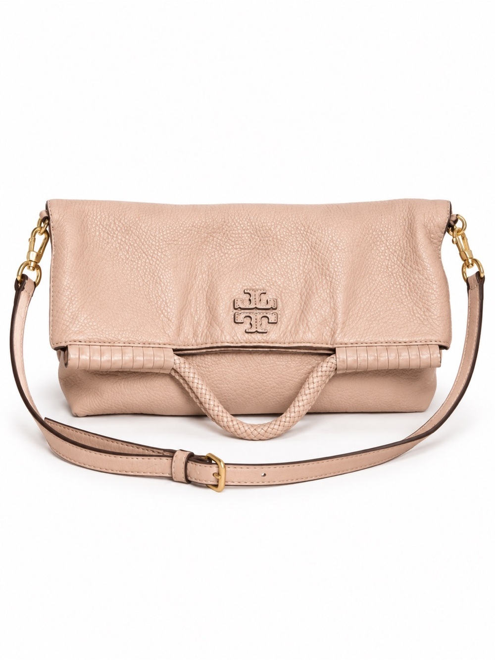 Tory Burch Blush Pink Leather Fold-Over Satchel Crossbody Bag
